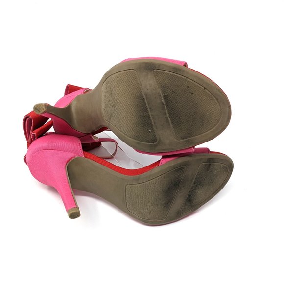 LC Lauren Conrad Romantic Pink Bow Valentine's Day Pumps Heels Open Toe - Picture 8 of 9